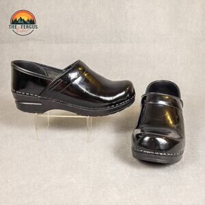 Dansko Clog Shoes Black Patent Leather Block Heel Slip On Women's Sz 38 US 7.5-8